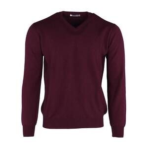 NEW PASHMERE men's pure cashmere v-neck top in bordeaux